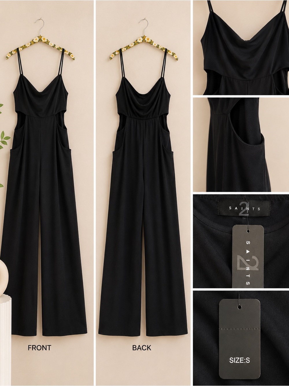 SAINTS Black Wide-Leg Draped Cowl Jumpsuit